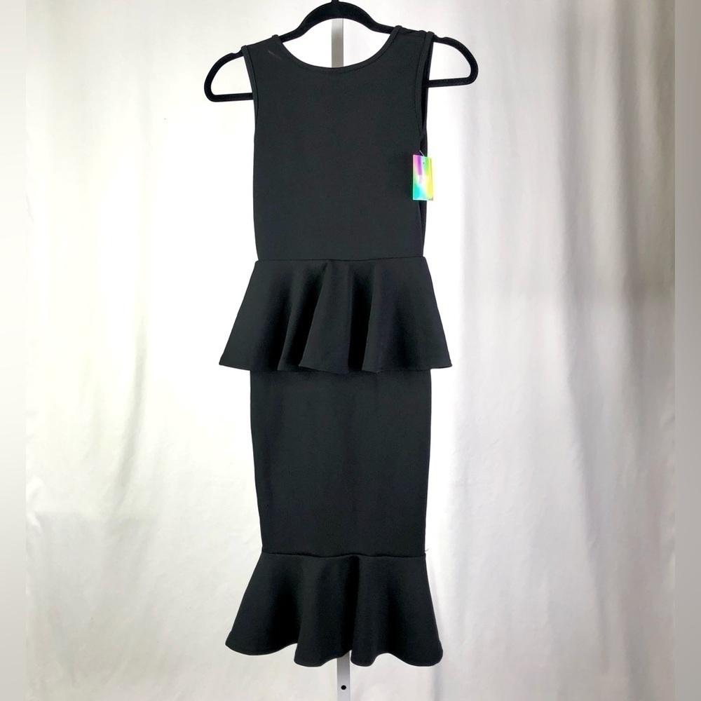 NWT Missguided black scuba dress double peplum deep v back bodycon 2